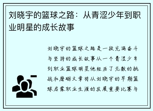 刘晓宇的篮球之路：从青涩少年到职业明星的成长故事