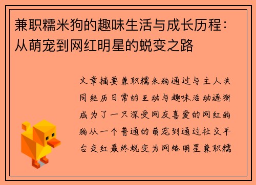 兼职糯米狗的趣味生活与成长历程：从萌宠到网红明星的蜕变之路