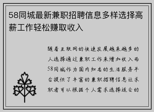 58同城最新兼职招聘信息多样选择高薪工作轻松赚取收入