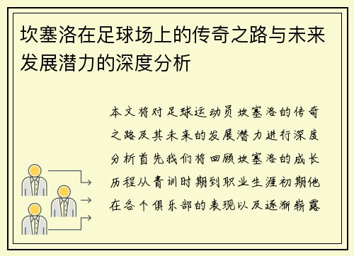 坎塞洛在足球场上的传奇之路与未来发展潜力的深度分析